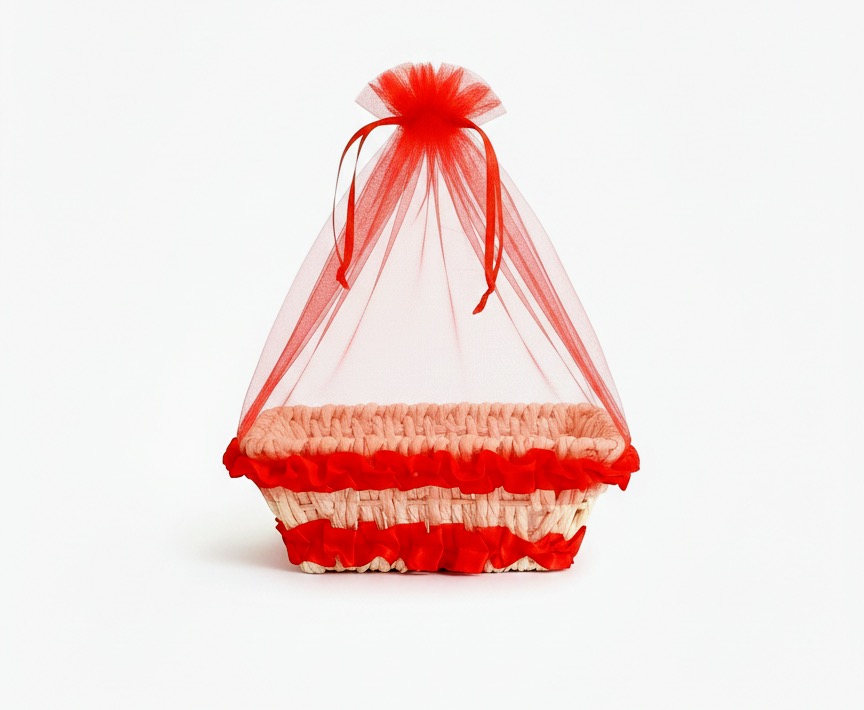 Red Rectangle Gift Basket with Net by Silken Stash