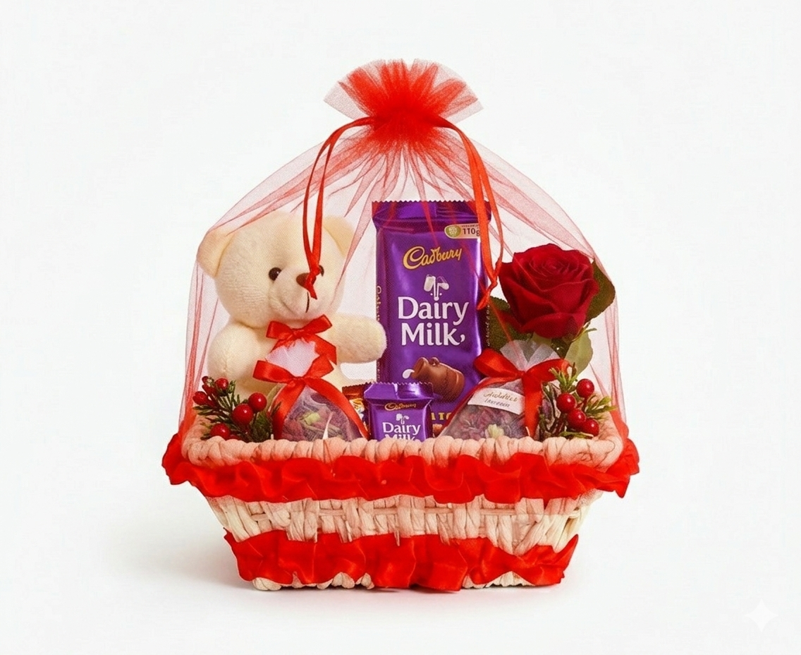 Red Oval Gift Basket with Net — Set of 2 by Silken Stash